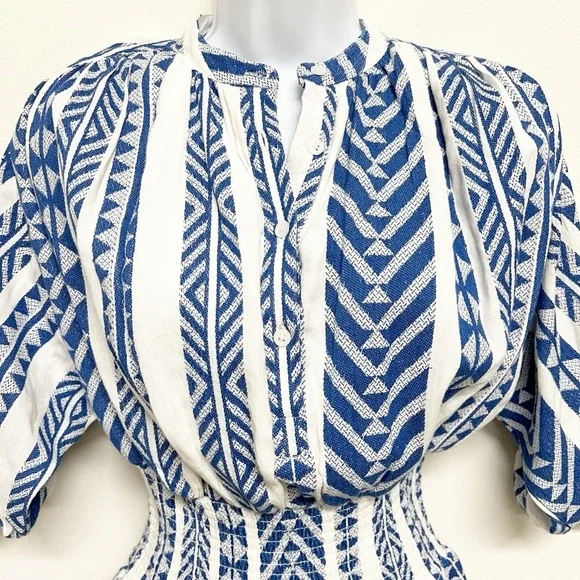 Never A Wallflower Womens Blue White India Handloom Cynthia Dress Size XS - Picture 6 of 11